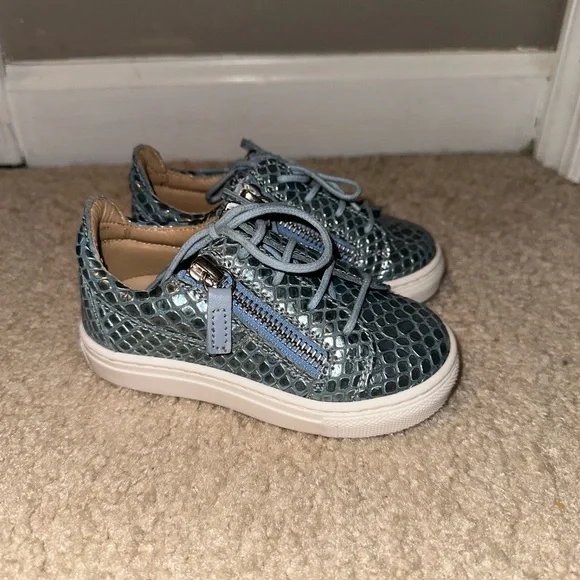 Giuseppe Zanotti Kid's Metallic Embossed Leather Low-Top Sneakers